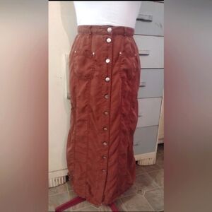 Beautiful France 🇫🇷 Brown Jevns Votre Nom Button High Waisted Maxi Skirt L XL